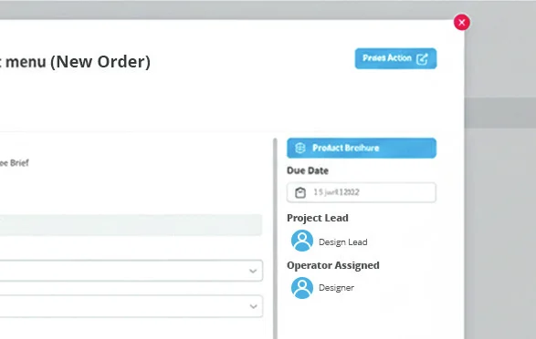 New order panel with the project lead and assigned operator