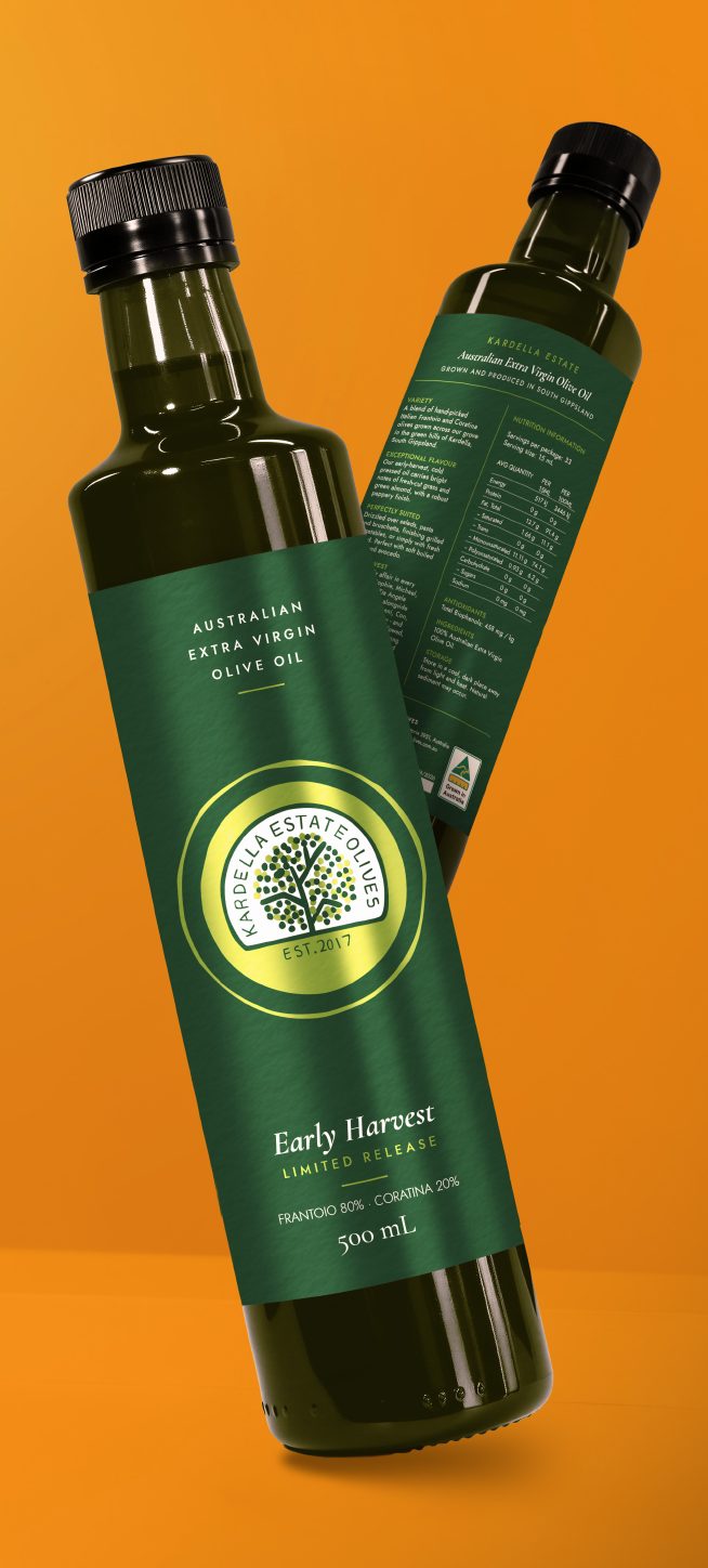 Early Harvest olive oil bottles