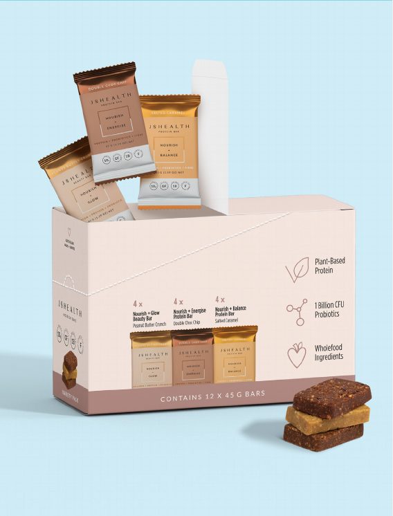 Protein bar display box and wrappers